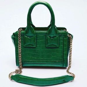 Green Faux Animal Print Mini City Bag